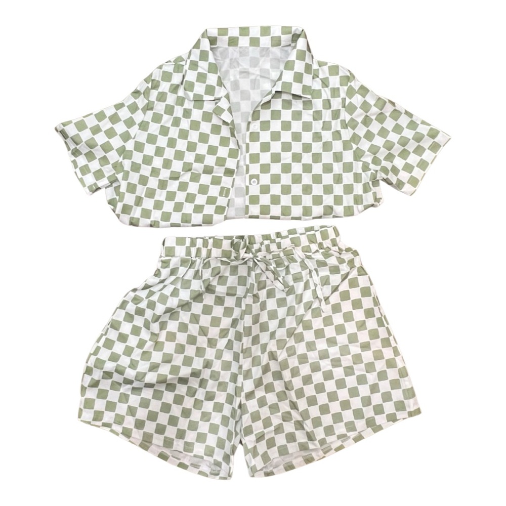 Green Checkered Two Piece Set